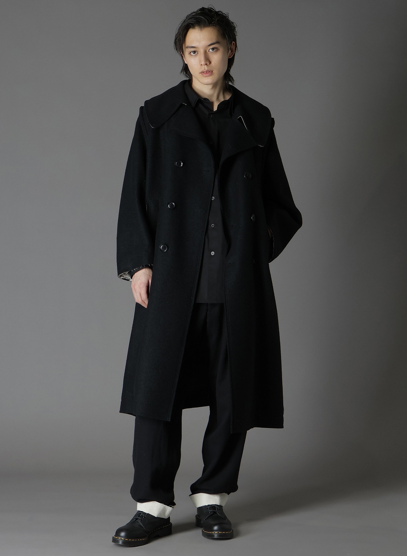 WOOL COMPRESSED BOUCLE TRUNCATED TRENCH COAT