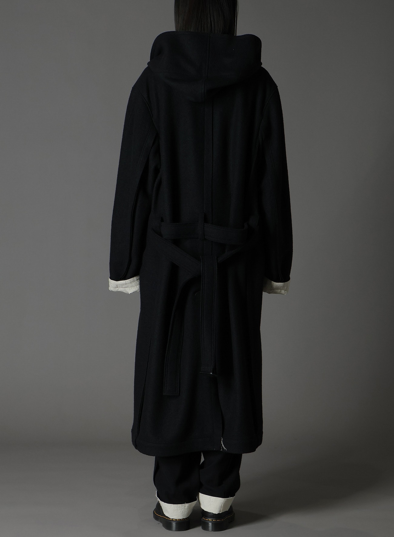 WOOL COMPRESSED BOUCLE TRUNCATED HOOD COAT