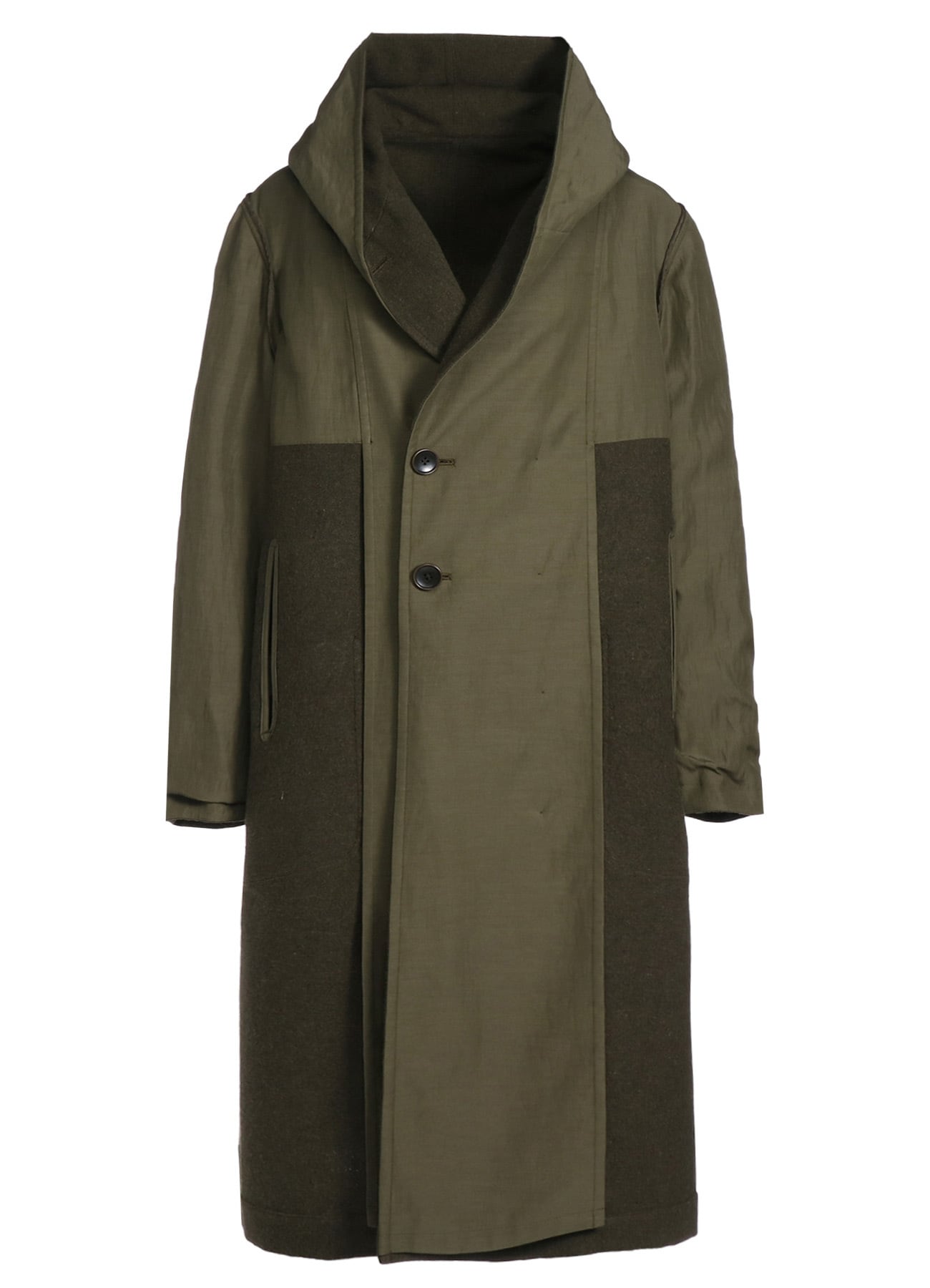 VARIOUS MATERIAL COMBINATION REVERSIBLE HOODED COAT
