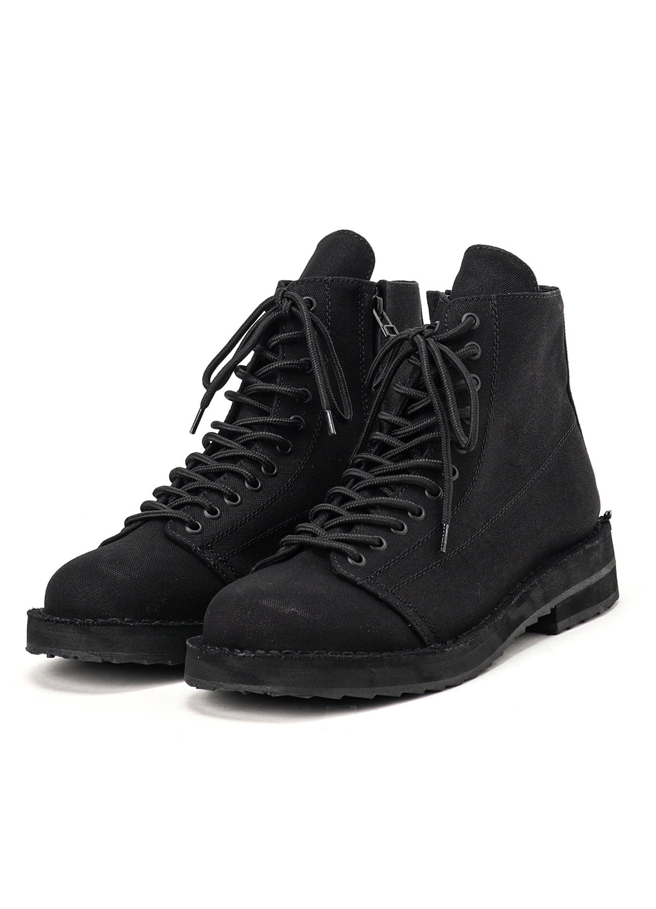 COTTON CANVAS LACE-UP BIKER BOOTS