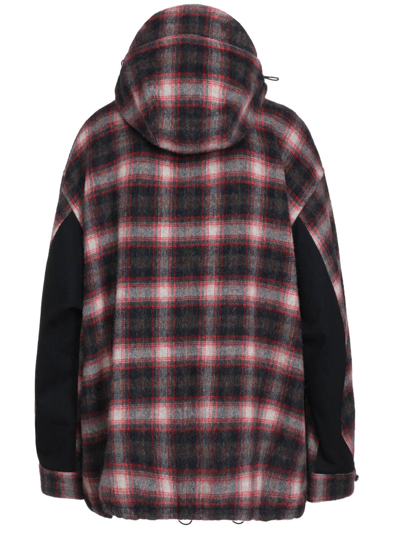 CHECKED SHAGGY WOOL ZIPPER POCKET HOODED BLOUSON