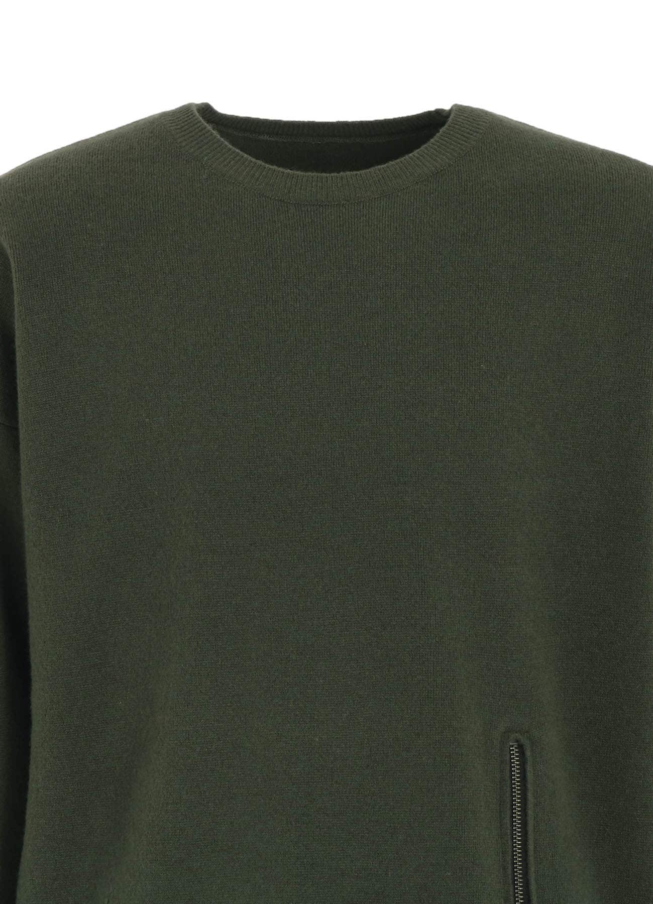 CASHMERE/EXTRA SUPER FINE WOOL ZIPPER CREW NECK KNIT