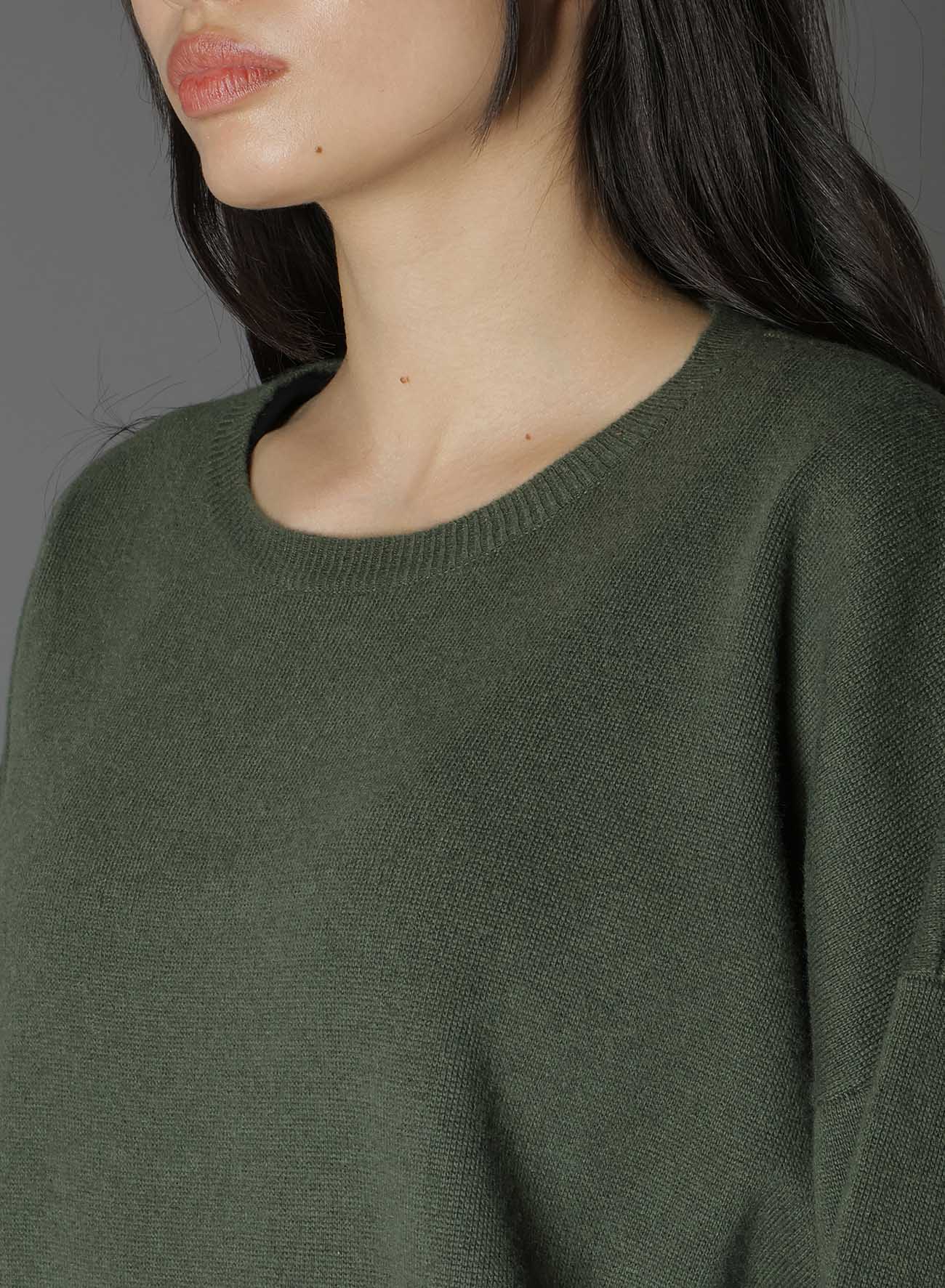 CASHMERE/EXTRA SUPER FINE WOOL ZIPPER CREW NECK KNIT