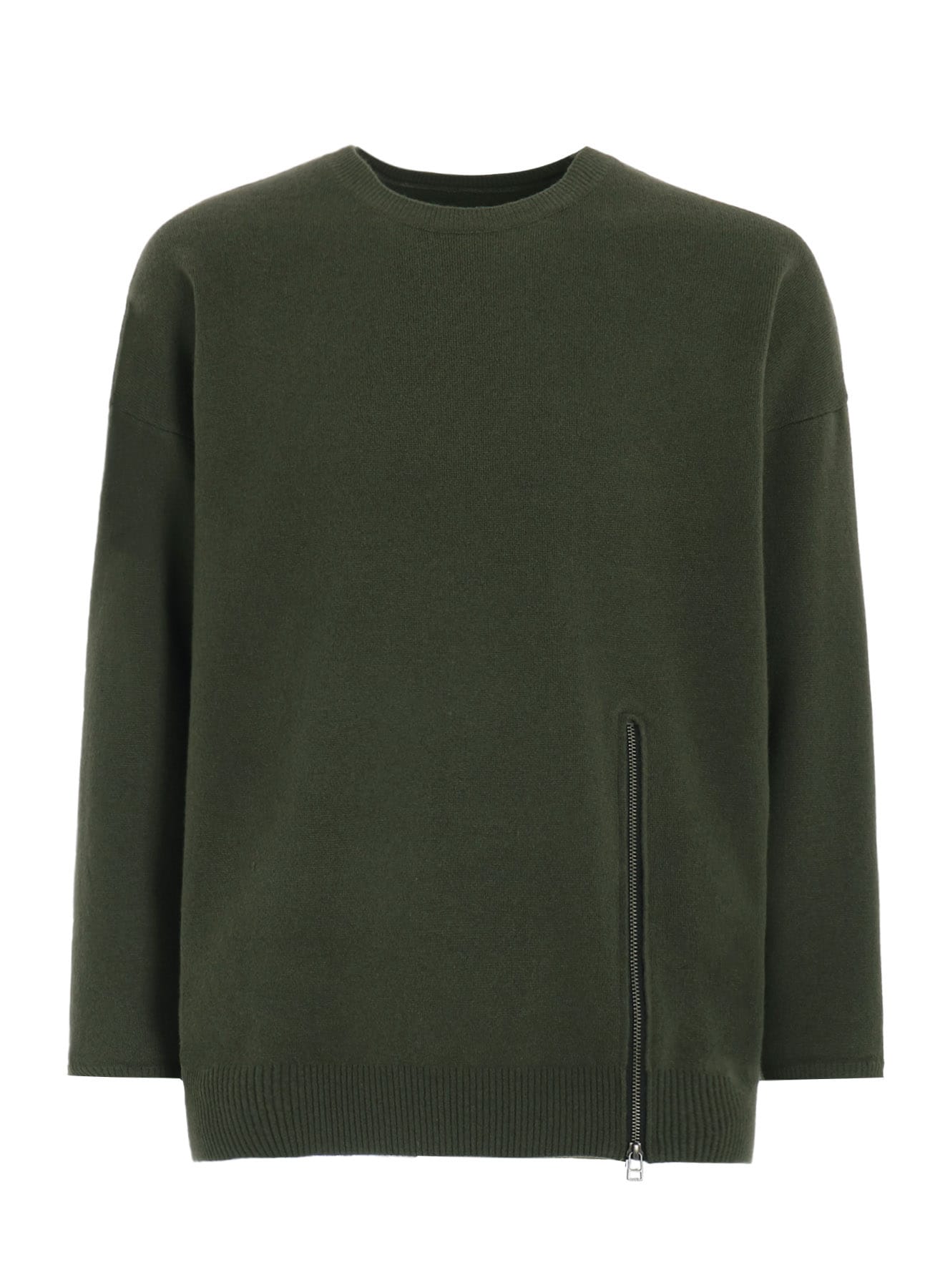 CASHMERE/EXTRA SUPER FINE WOOL ZIPPER CREW NECK KNIT