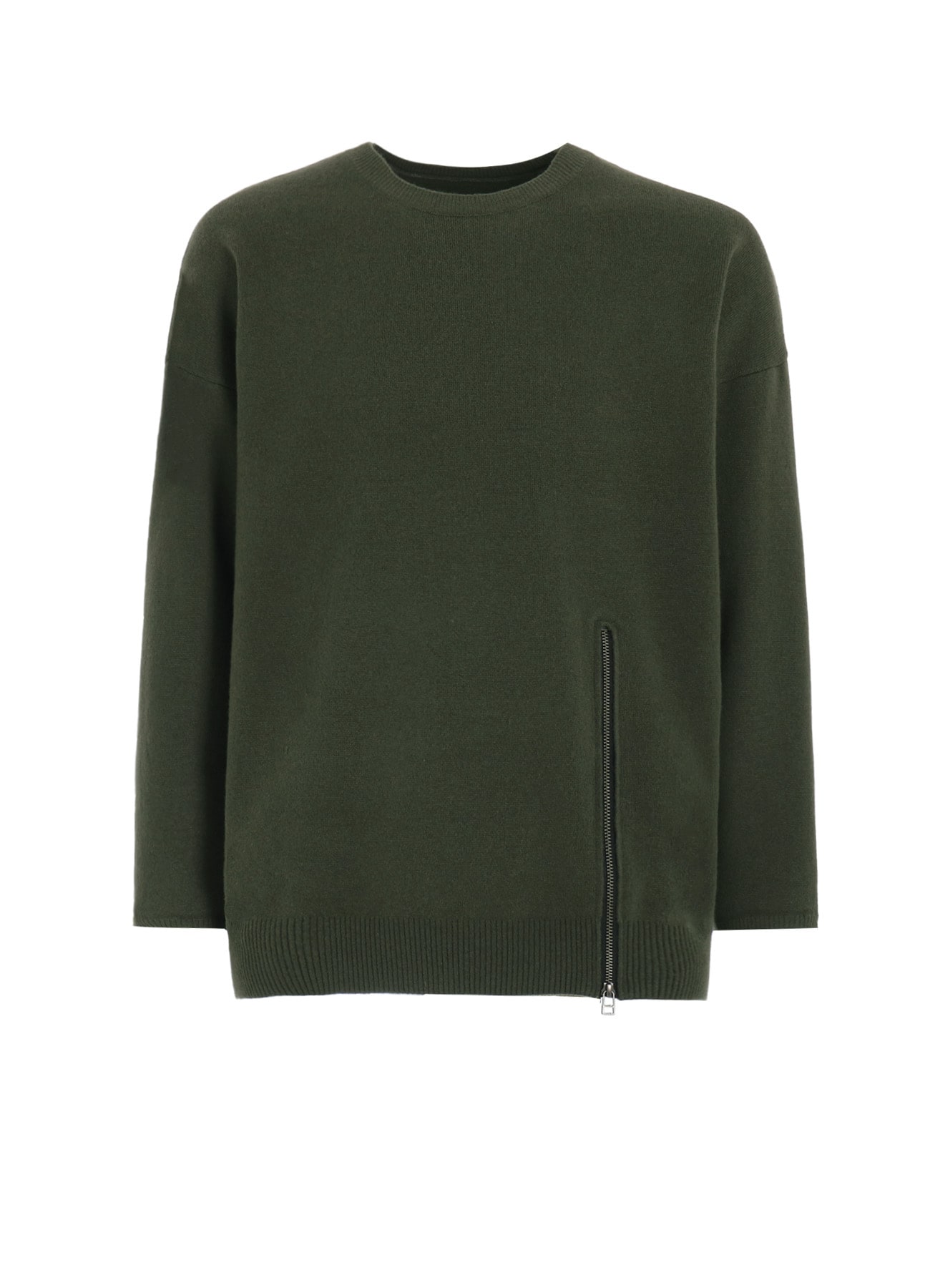 CASHMERE/EXTRA SUPER FINE WOOL ZIPPER CREW NECK KNIT