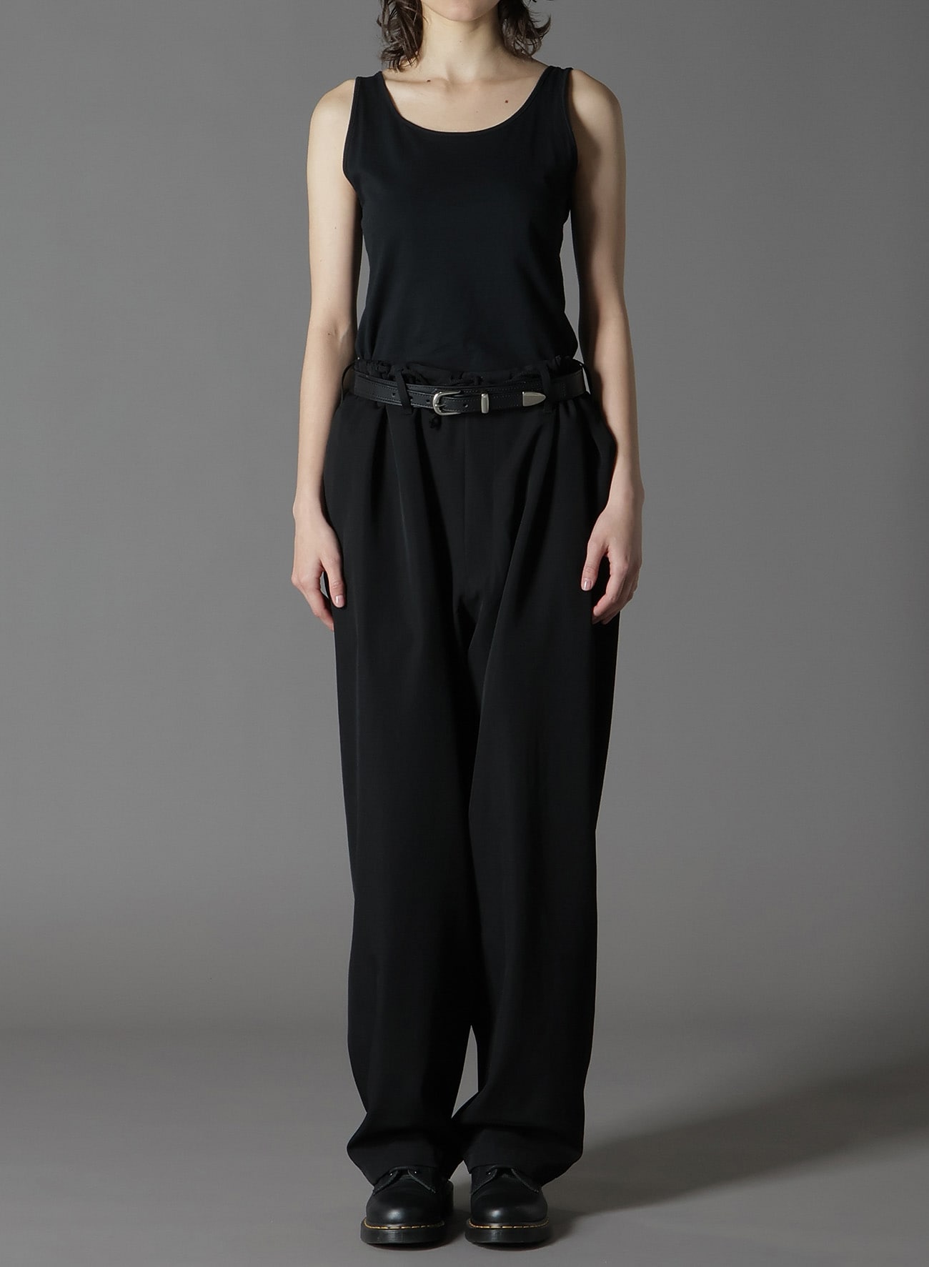 WOOL GABARDINE WAIST STRING PANTS