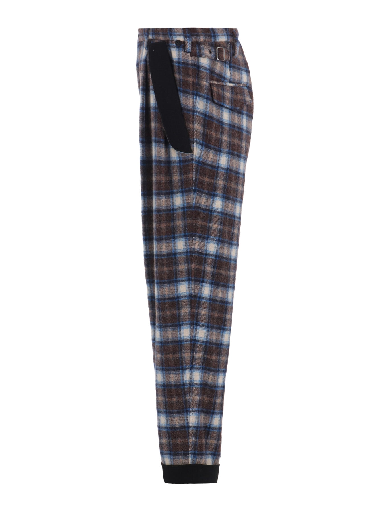 CHECKED SHAGGY WOOL SIDE CUT-OFF PANTS