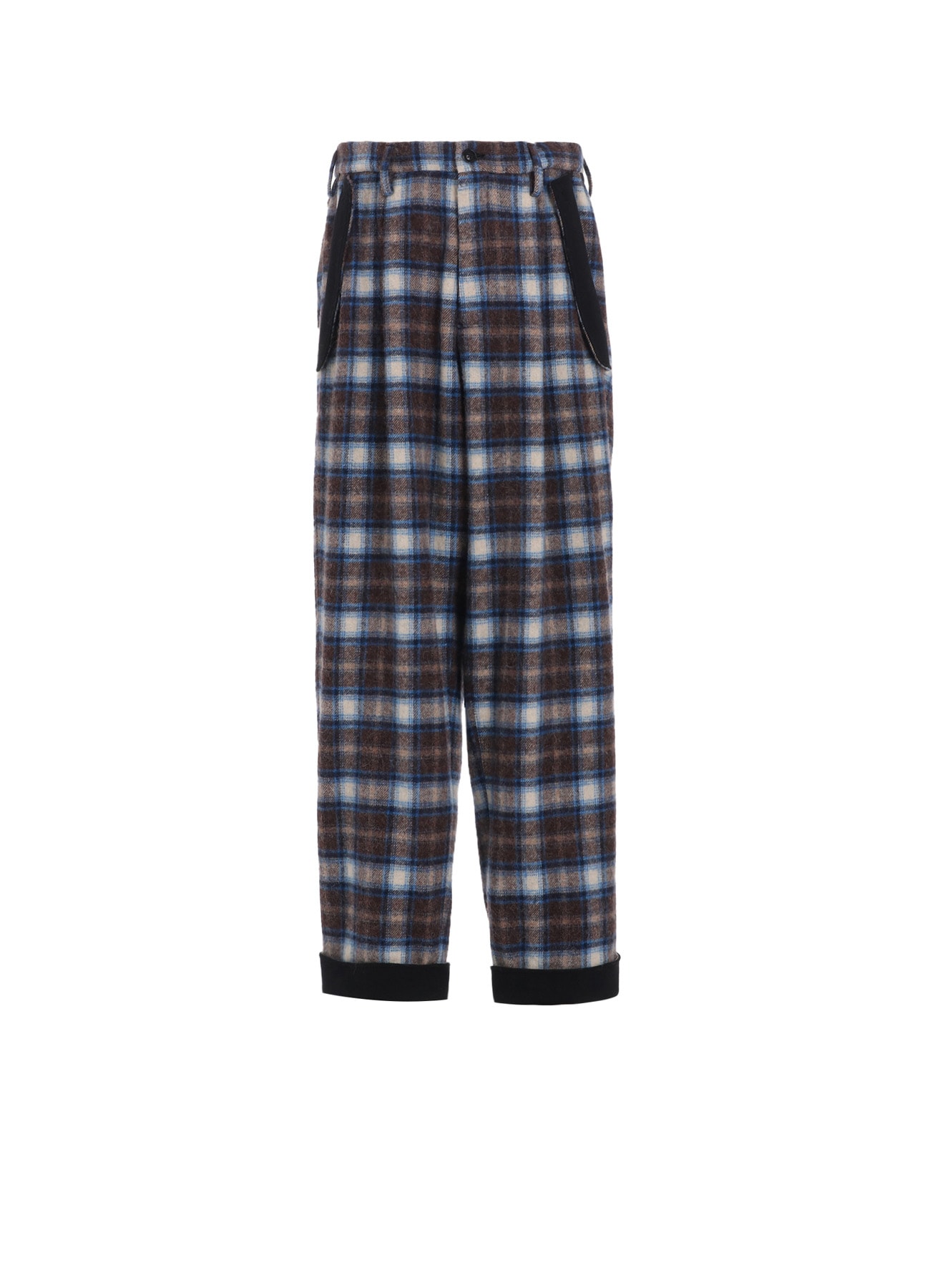 CHECKED SHAGGY WOOL SIDE CUT-OFF PANTS