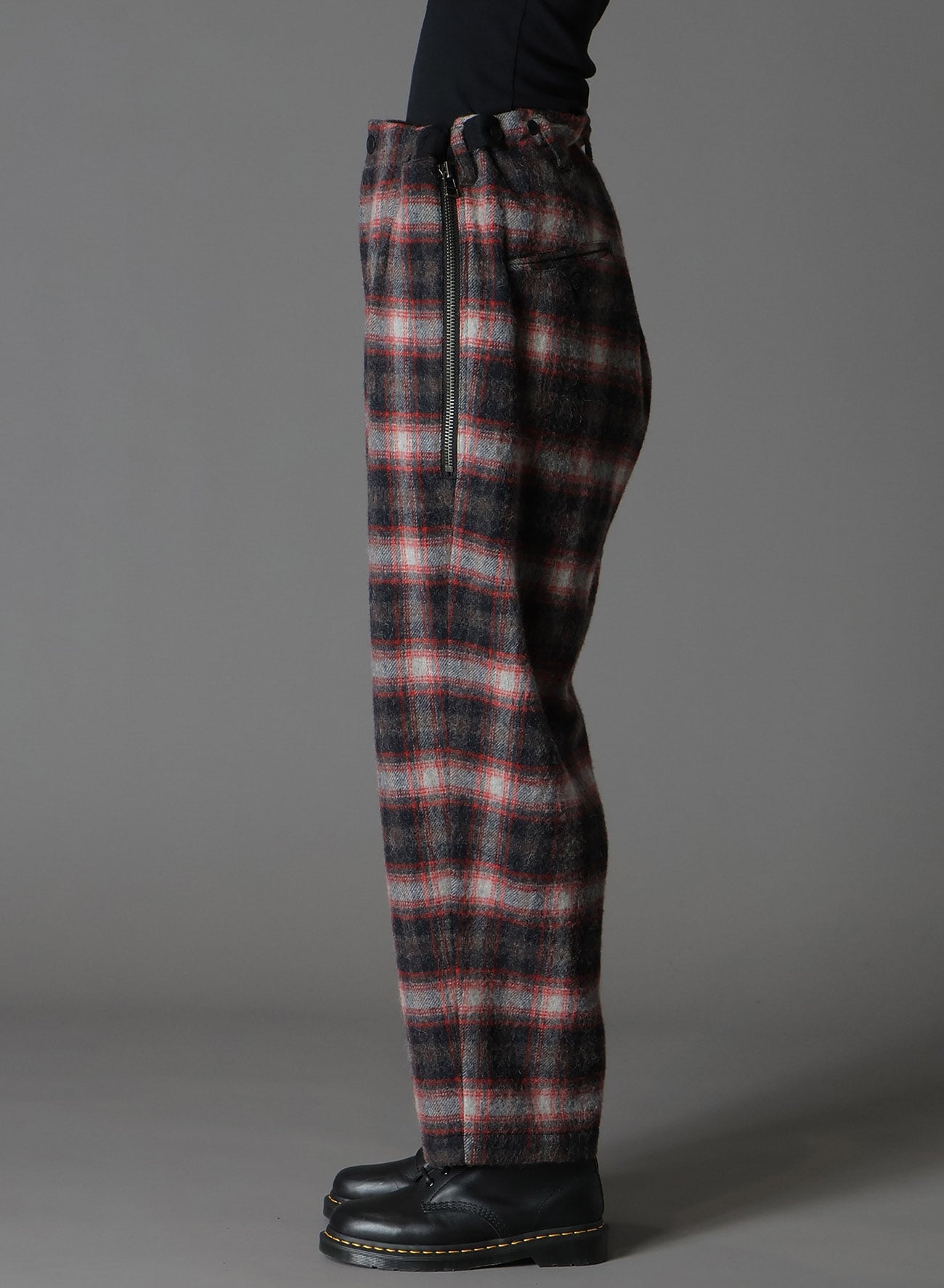 CHECKED SHAGGY WOOL ZIPPER POCKET PANTS