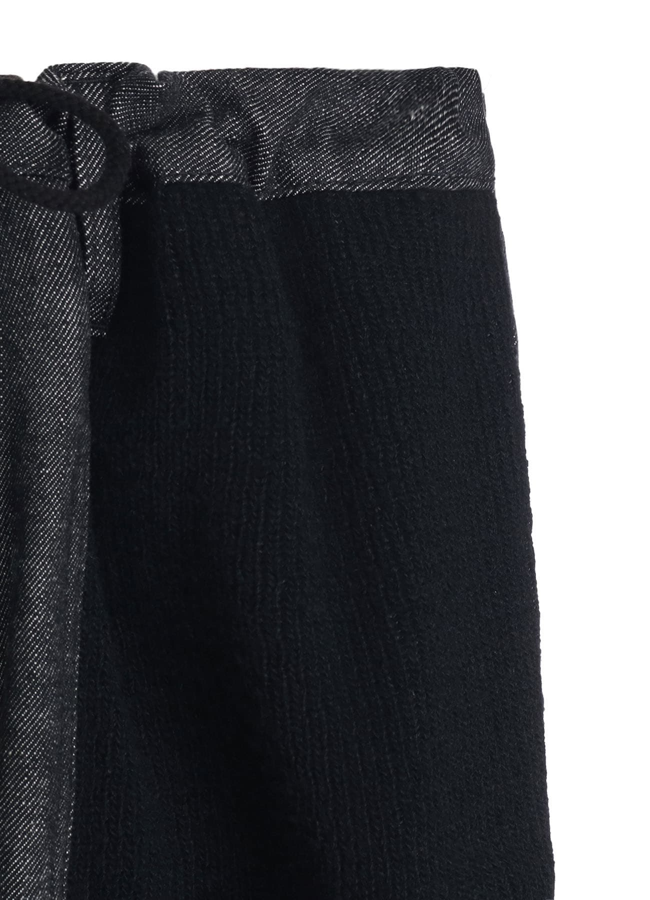 BLACK DENIM +WOOL JERSEY RIB WAIST STRING PANTS