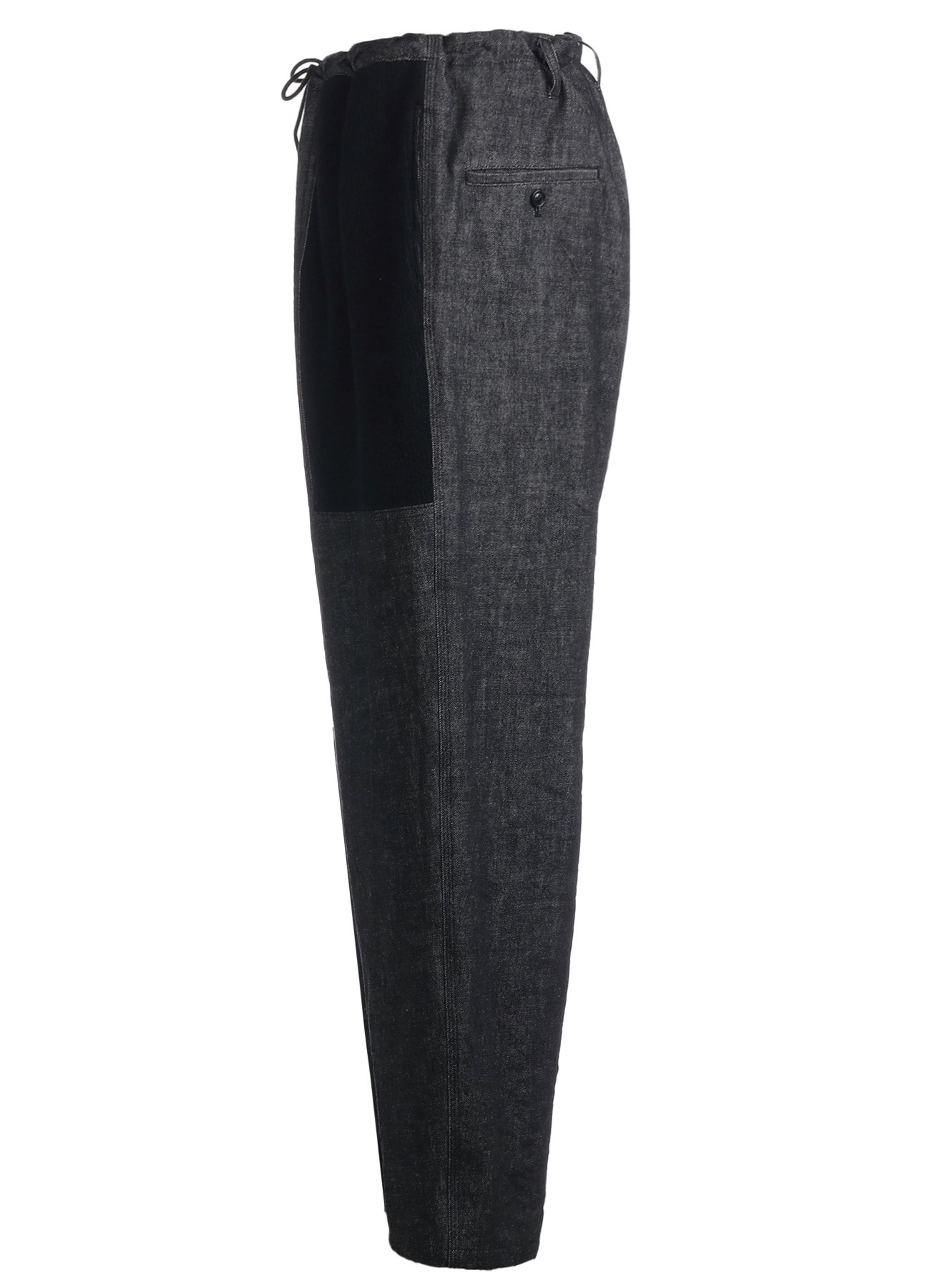 BLACK DENIM +WOOL JERSEY RIB WAIST STRING PANTS