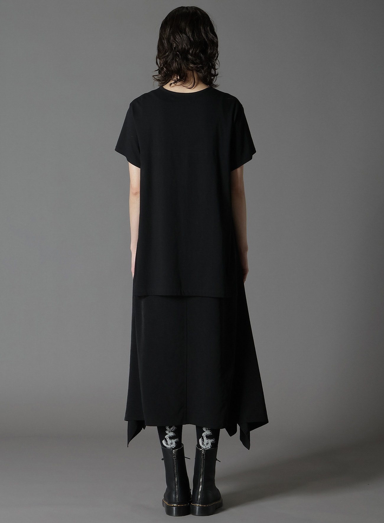 CREPE DE CHINE＋COTTONJERSEY  SHORT SLEEVE DOCKING LONG SHIRT DRESS