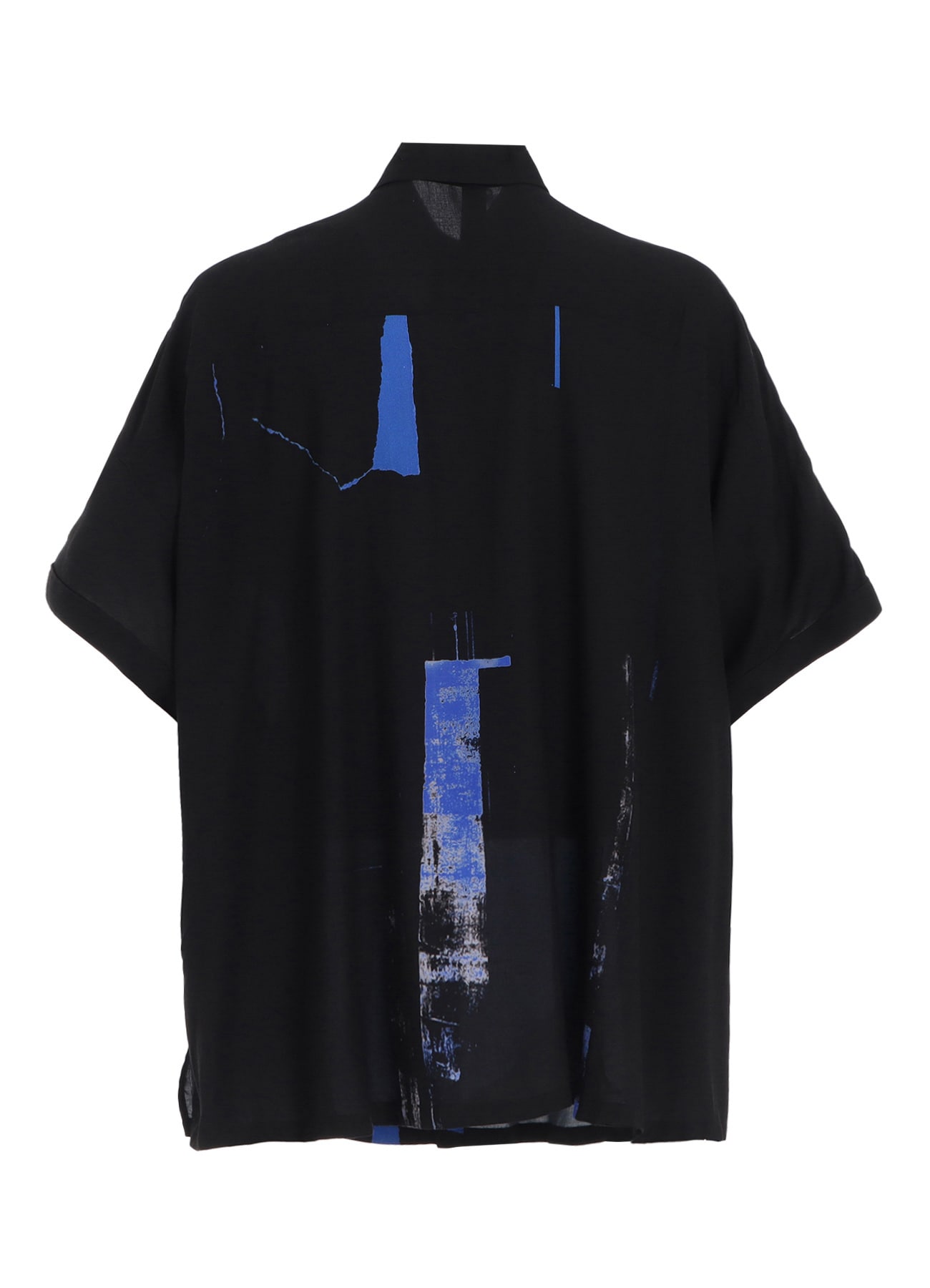 RAYON PRINT TORN PATTERN FRONT DOLMAN BIG SHIRT SHORT SLEEVES