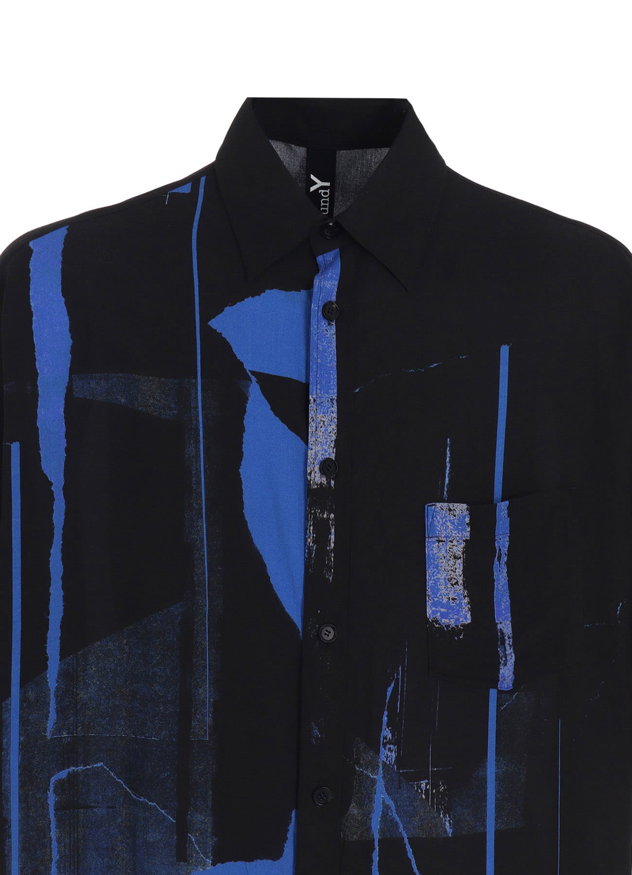 RAYON PRINT TORN PATTERN FRONT DOLMAN BIG SHIRT SHORT SLEEVES