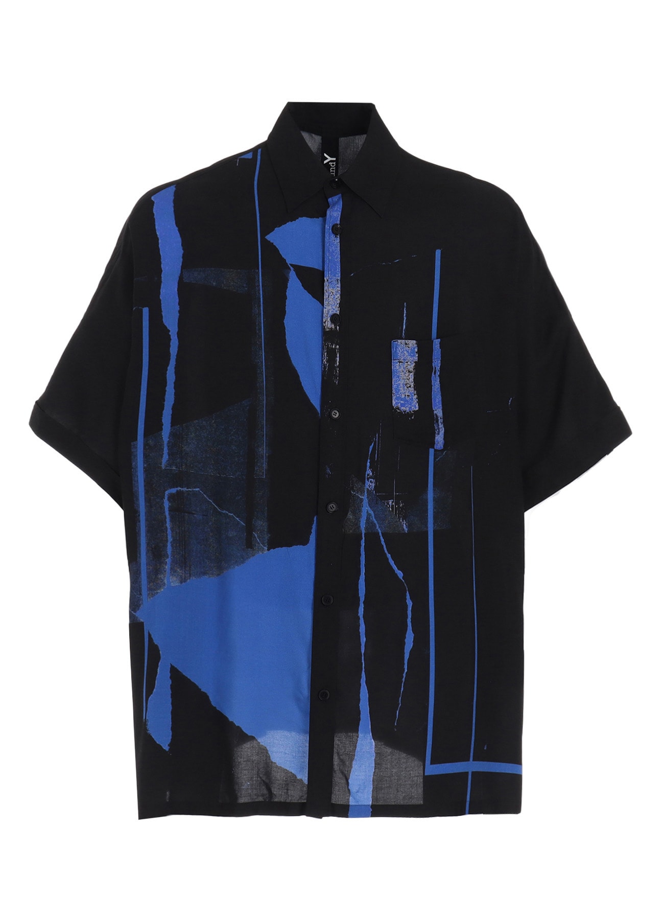 RAYON PRINT TORN PATTERN FRONT DOLMAN BIG SHIRT SHORT SLEEVES
