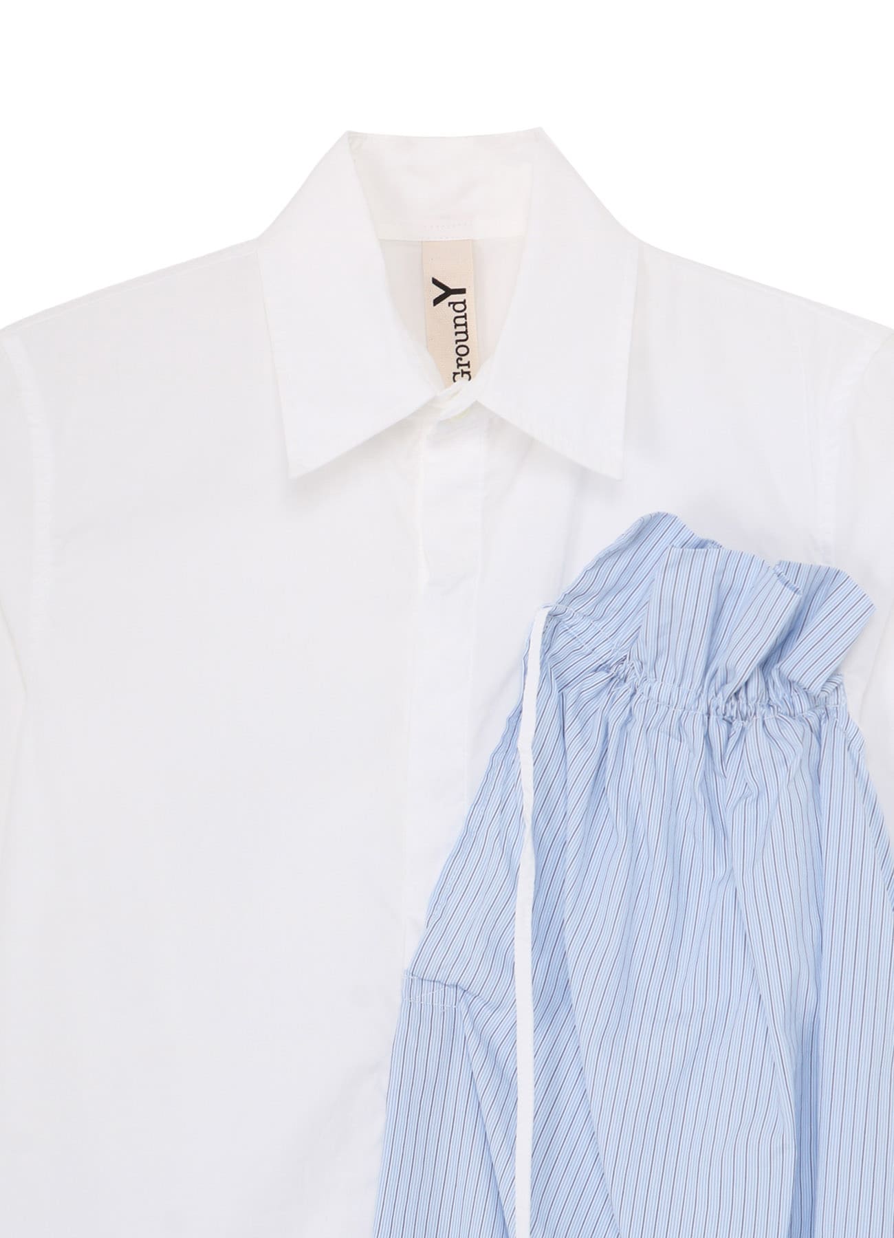 COTTON BROAD +  STRIPE  SWITCHING GATHER SHIRTS