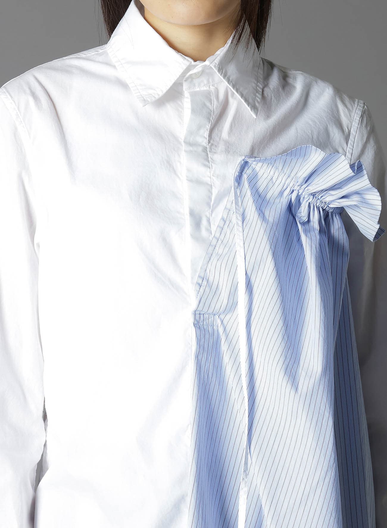 COTTON BROAD +  STRIPE  SWITCHING GATHER SHIRTS