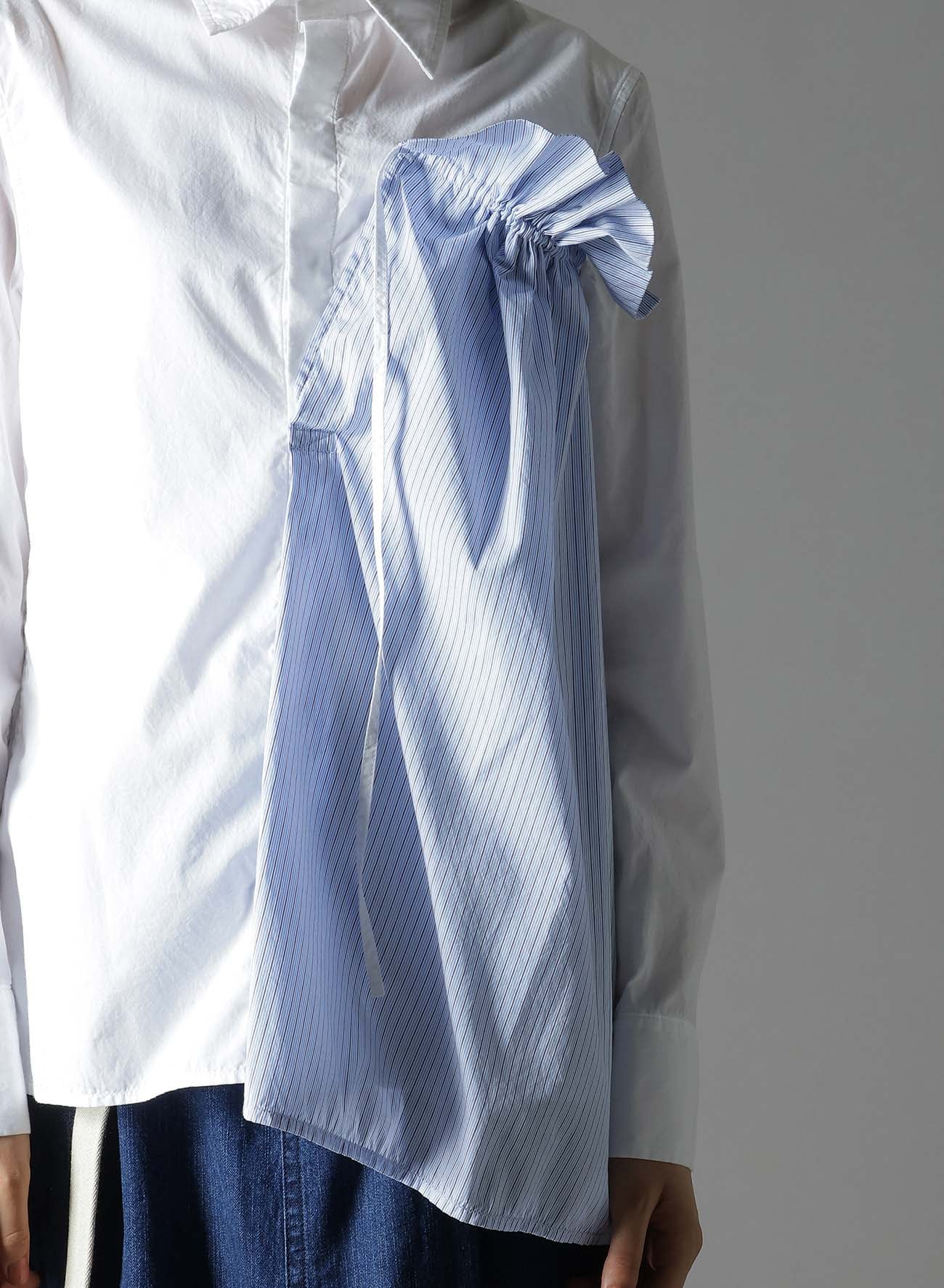 COTTON BROAD +  STRIPE  SWITCHING GATHER SHIRTS