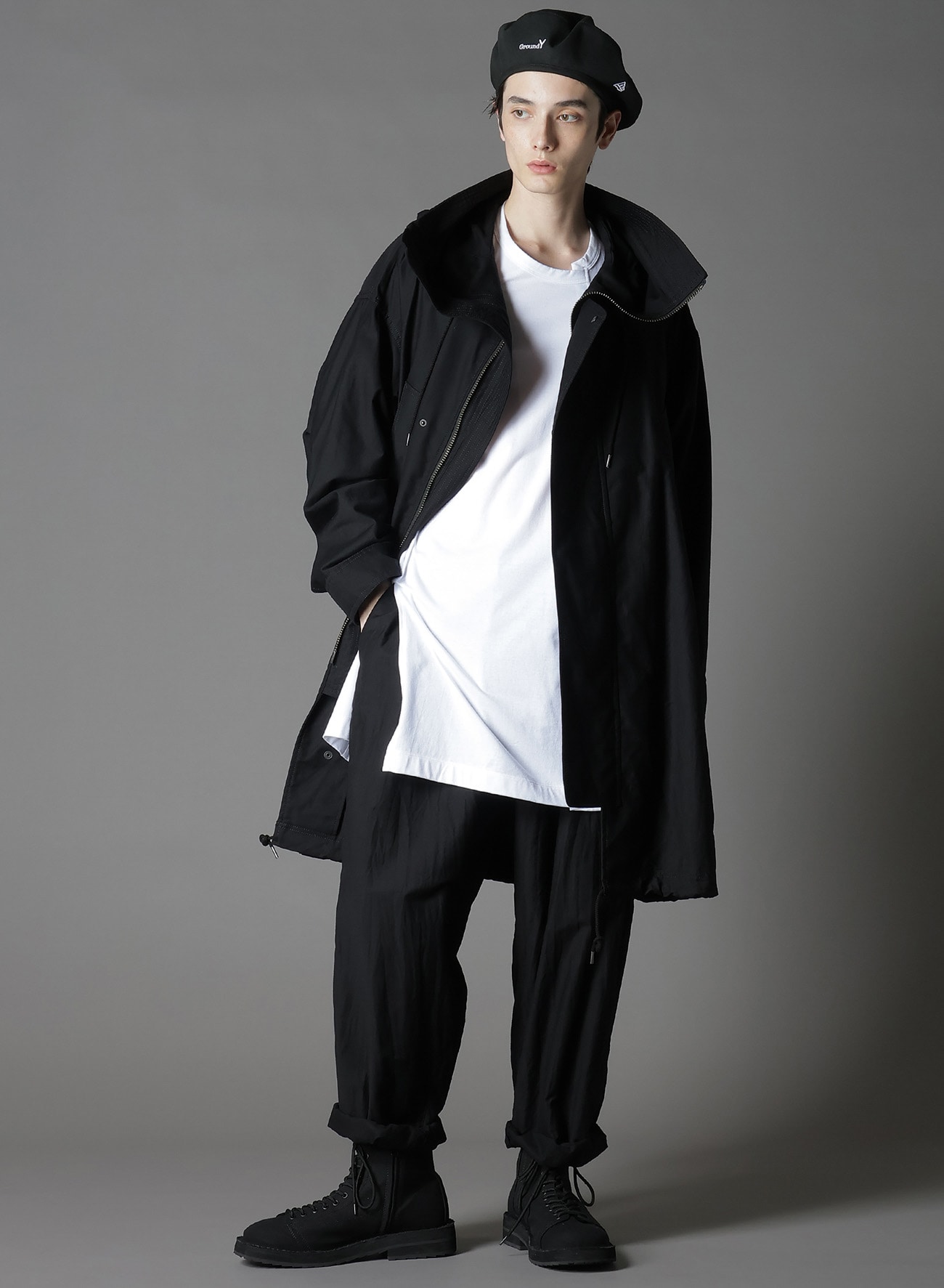 WIDE TWILL HIGH NECK HOODED MODS COAT