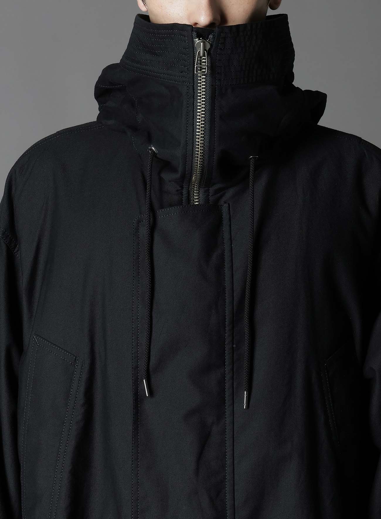 WIDE TWILL HIGH NECK HOODED MODS COAT