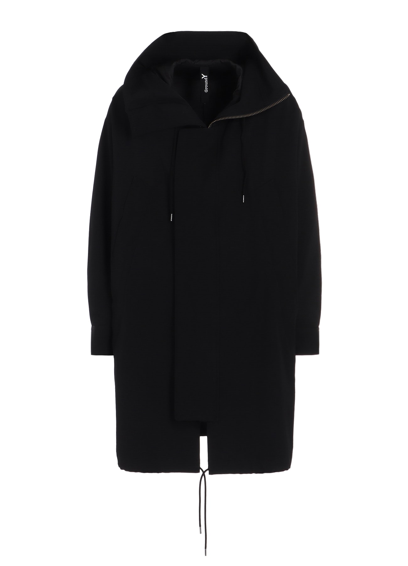 WOOL GABARDINE HIGH NECK HOODED MODS COAT