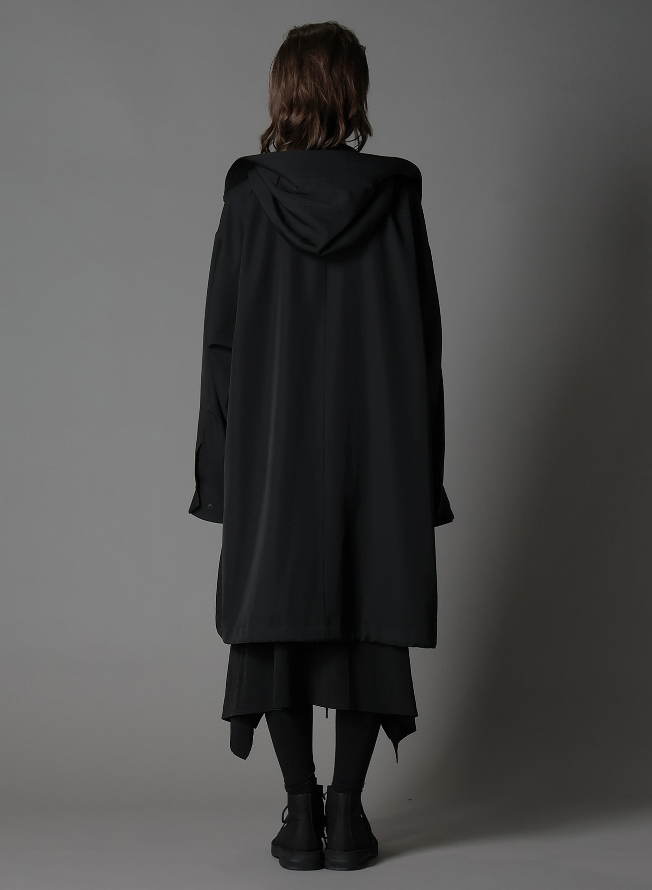 WOOL GABARDINE HIGH NECK HOODED MODS COAT