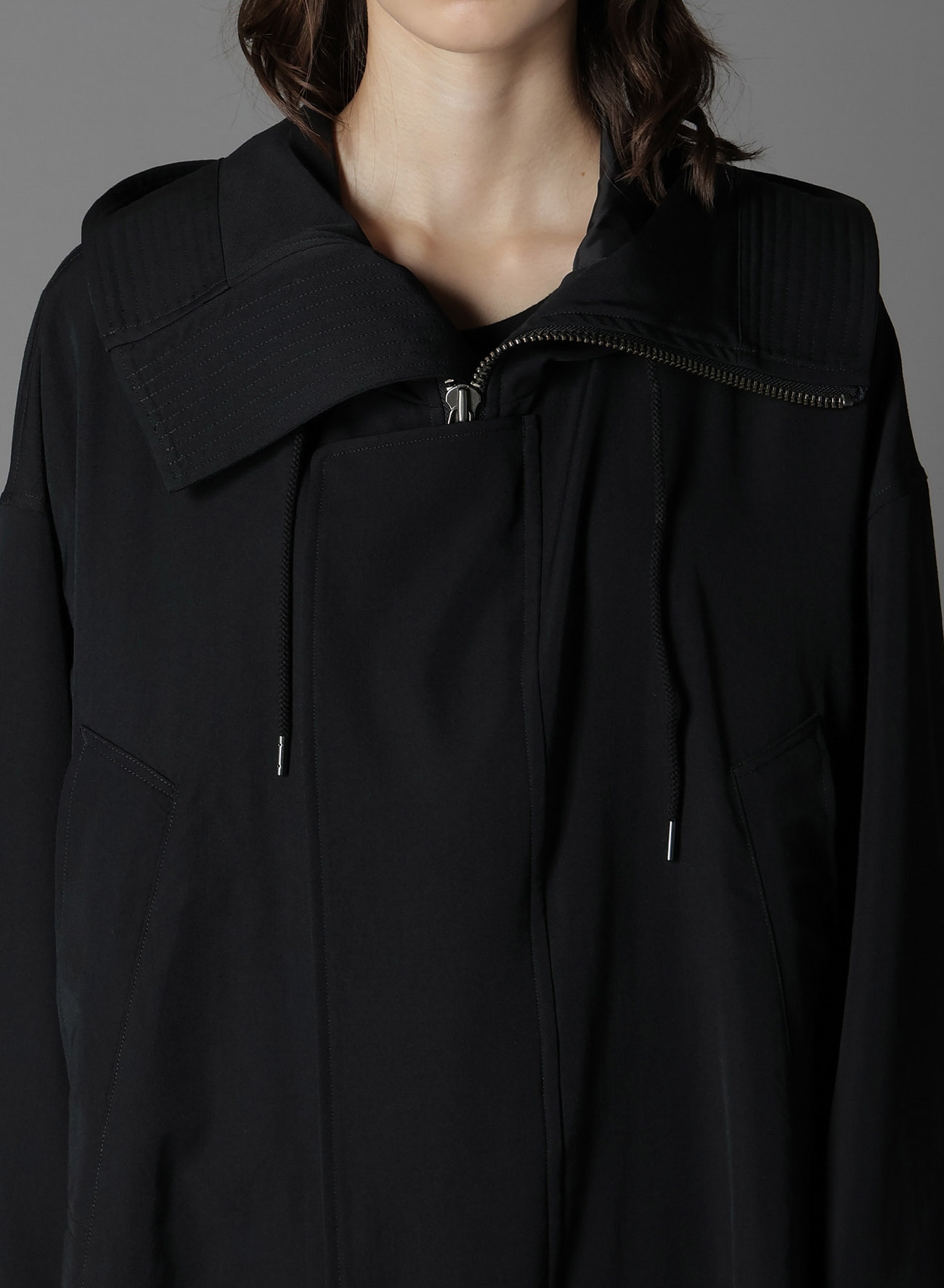 WOOL GABARDINE HIGH NECK HOODED MODS COAT