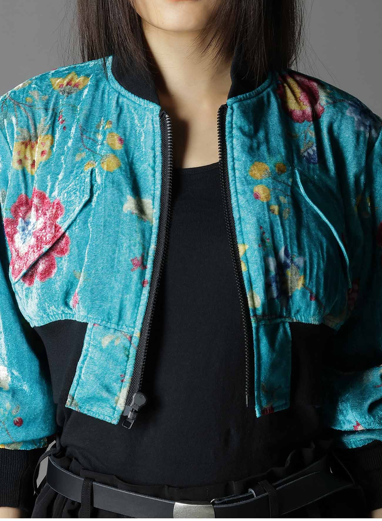 【1/17 10:00 Release】RAYON VELVET CHINESE FLOWER+NY SWITCHING MATERIAL SHORT JACKET