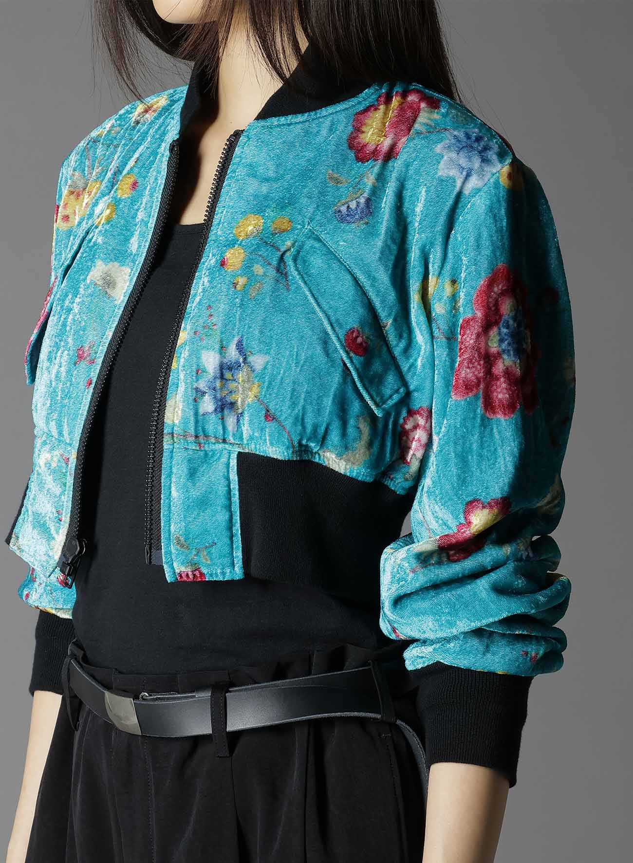 【1/17 10:00 Release】RAYON VELVET CHINESE FLOWER+NY SWITCHING MATERIAL SHORT JACKET