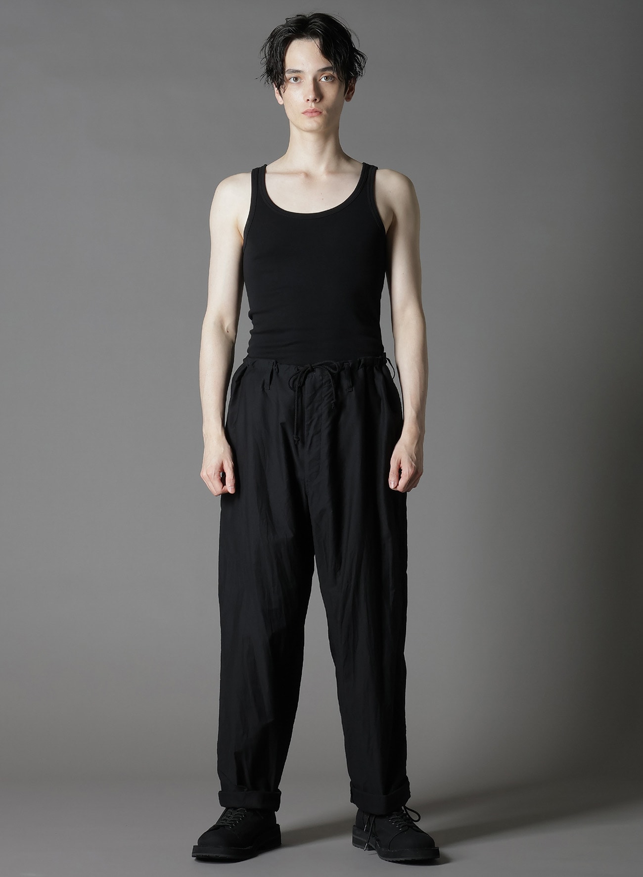 COTTON TWILL WAIST DRAWSTRING PANTS