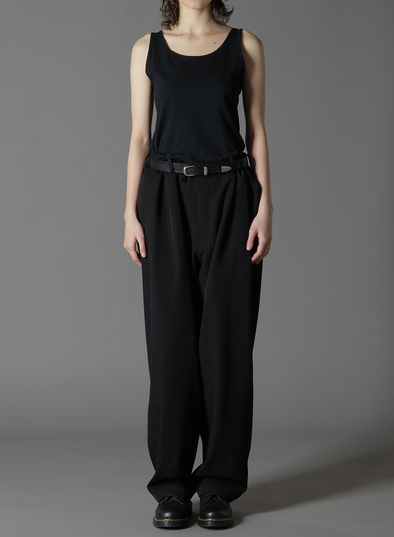 WOOL GABARDINE WAIST DRAWSTRING PANTS