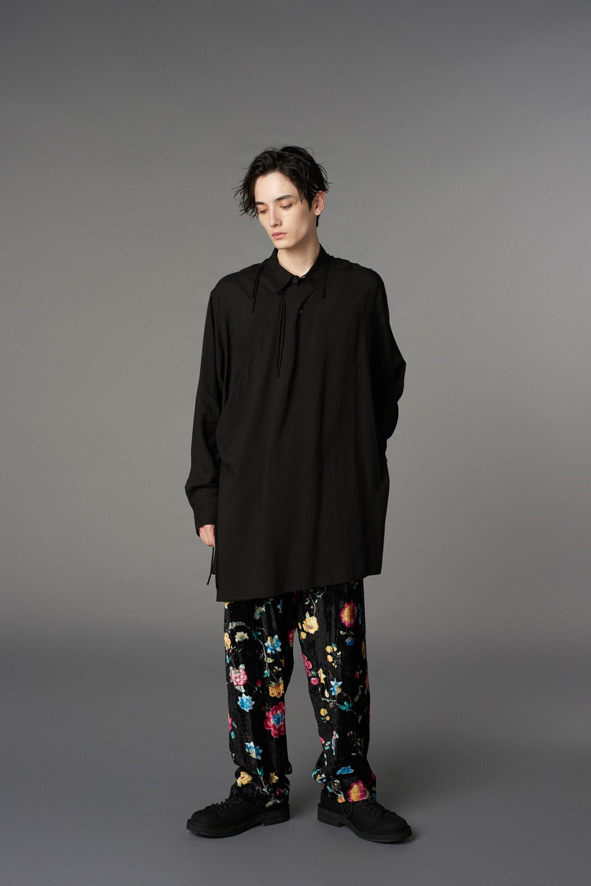 【1/17 10:00 Release】RAYON VELVET PRINT CHINESE FLOWER WAIST DRAWSTRING PANTS