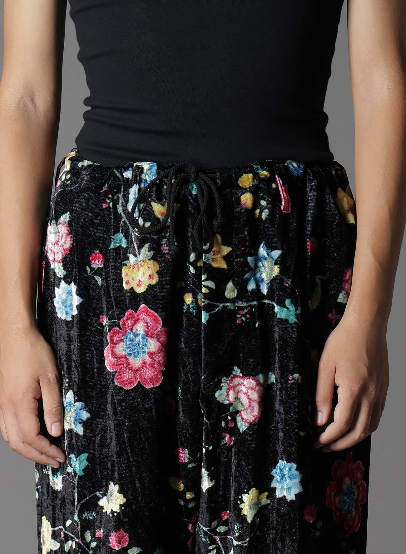 【1/17 10:00 Release】RAYON VELVET PRINT CHINESE FLOWER WAIST DRAWSTRING PANTS