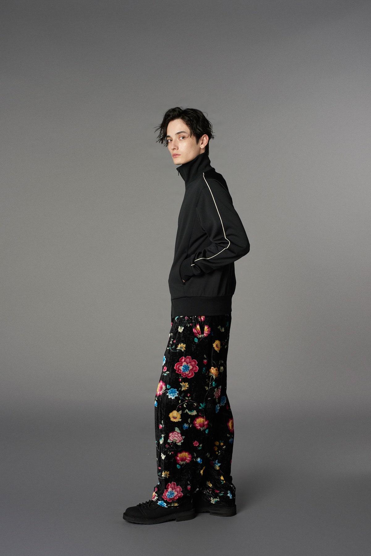 【1/17 10:00 Release】RAYON VELVET PRINT CHINESE FLOWER WAIST DRAWSTRING PANTS