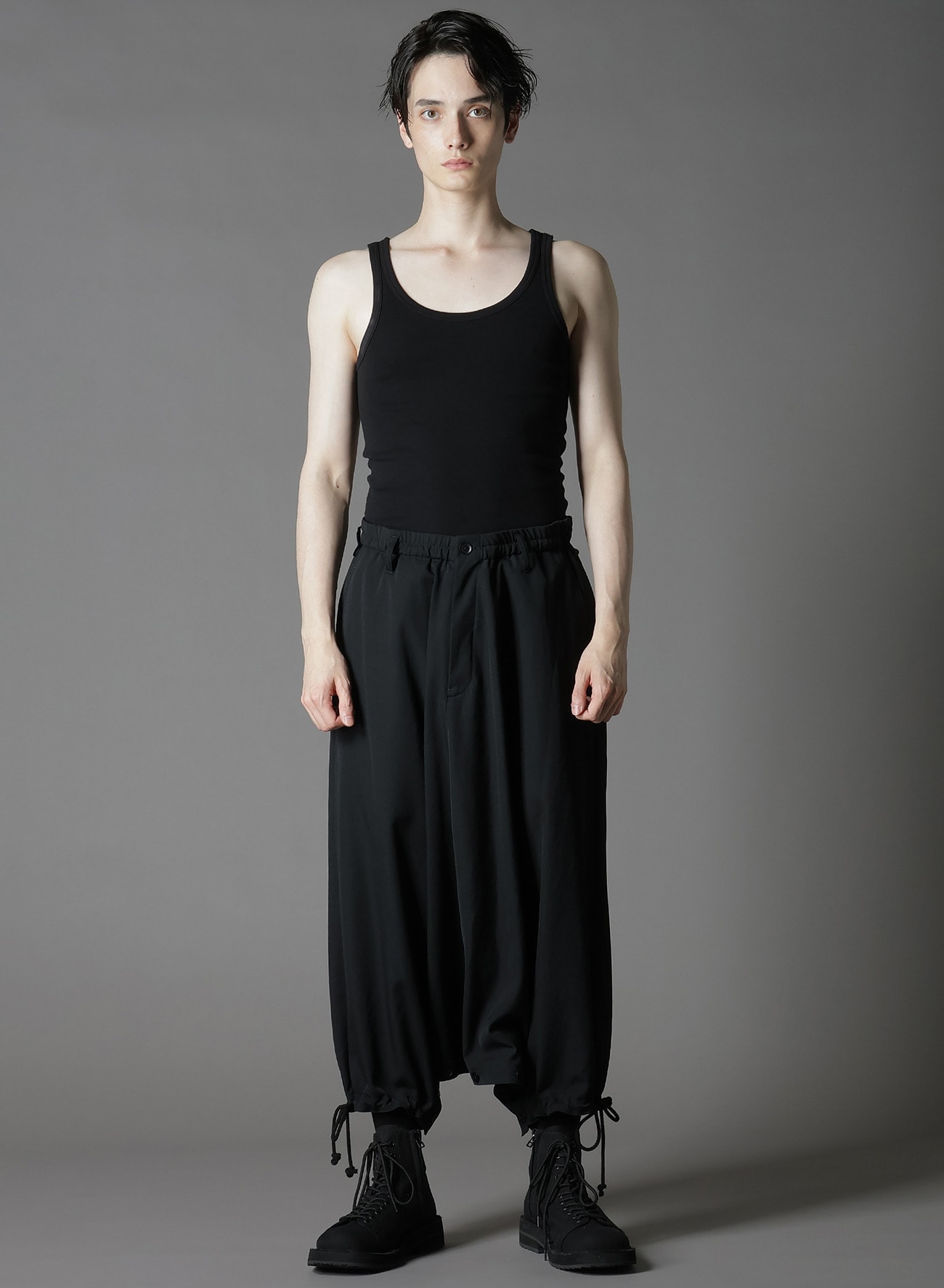 WOOL GABARDINE INSEAM BUTTON SAROUEL PANTS