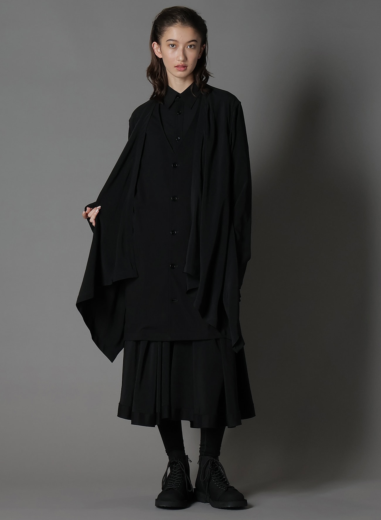 SILICON JERSEY+ CREPE DE CHINE FRONT DOUBLE FLOUNCE T-SHIRT