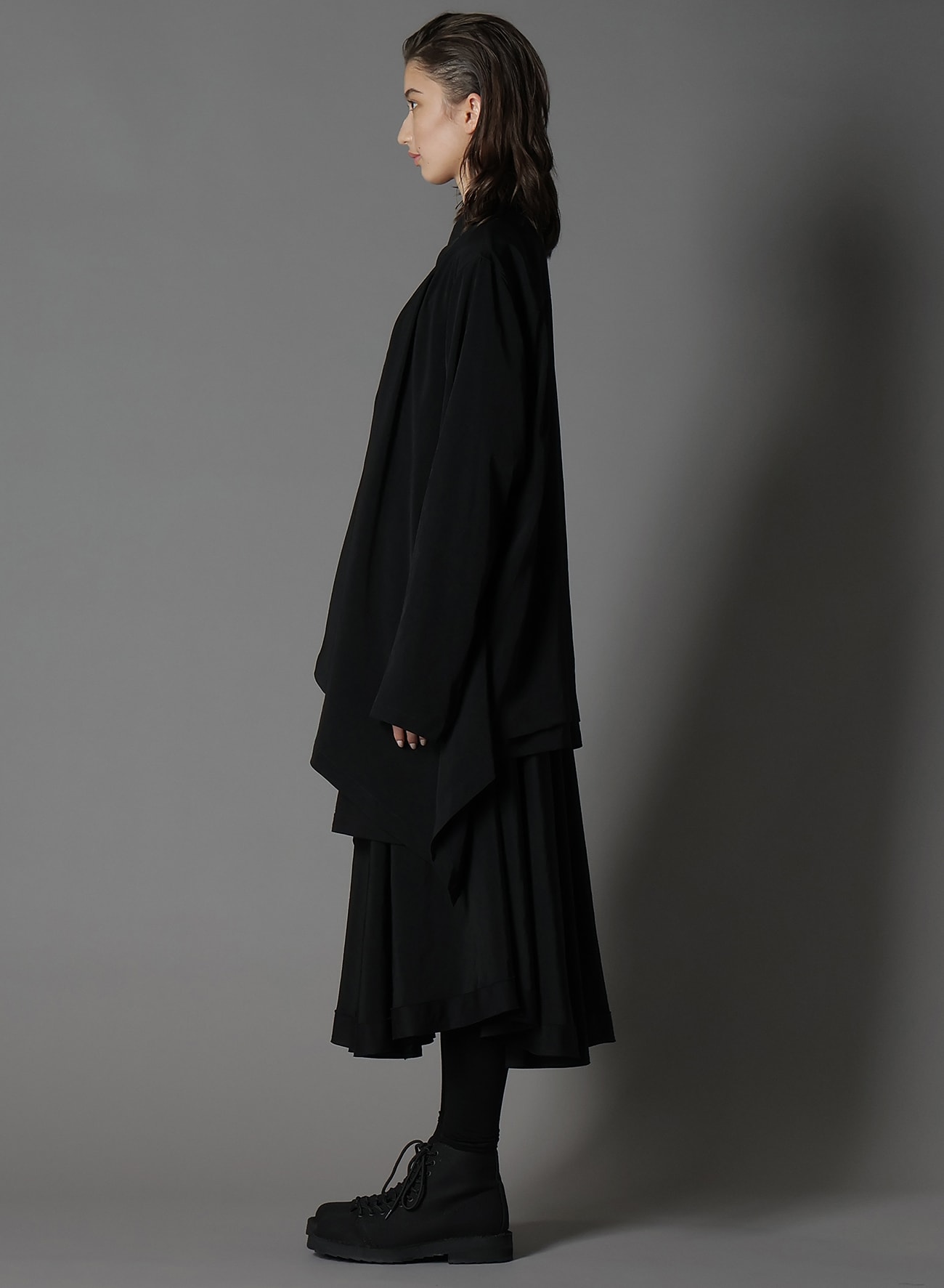 SILICON JERSEY+ CREPE DE CHINE FRONT DOUBLE FLOUNCE T-SHIRT