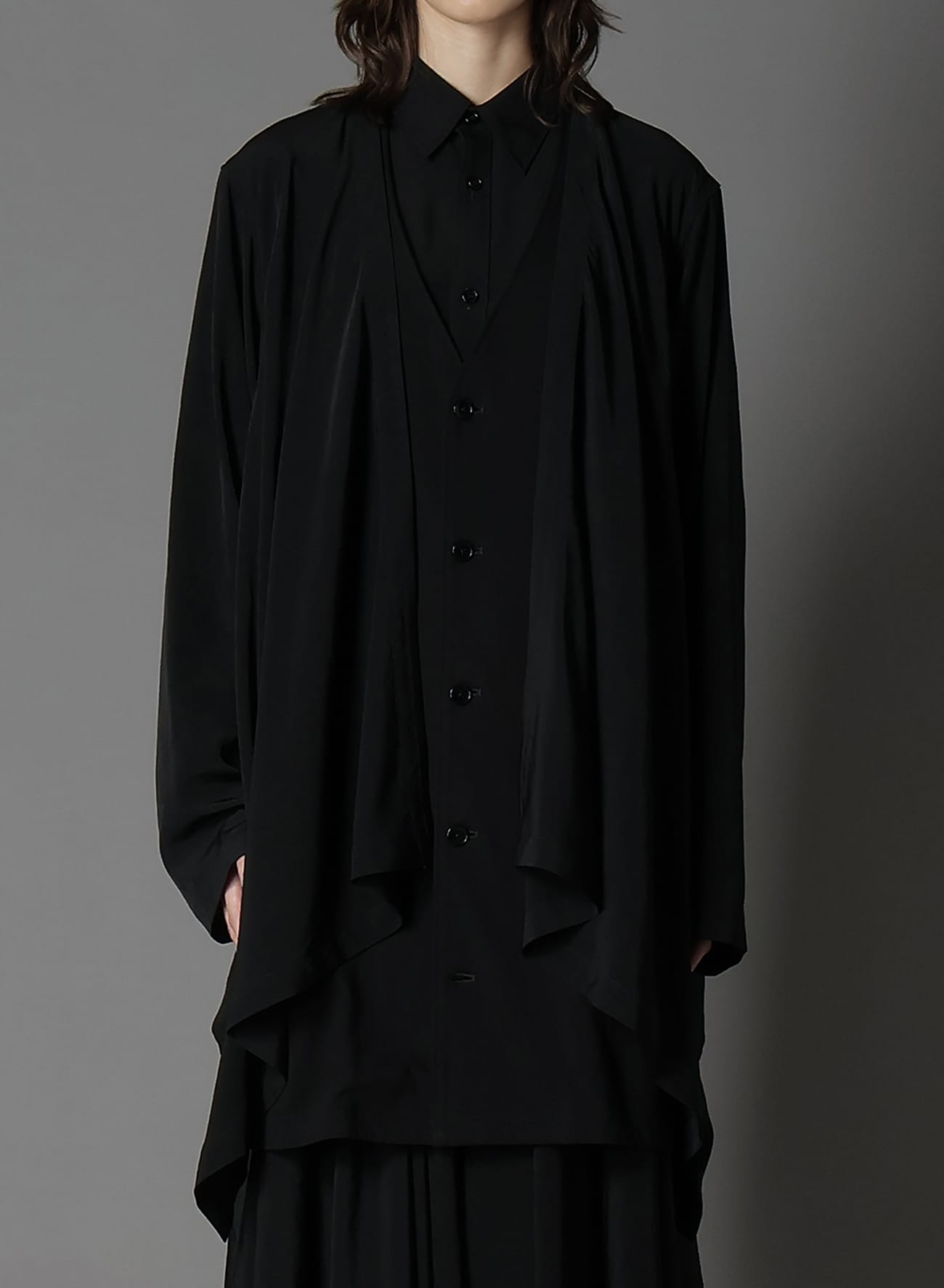 SILICON JERSEY+ CREPE DE CHINE FRONT DOUBLE FLOUNCE T-SHIRT