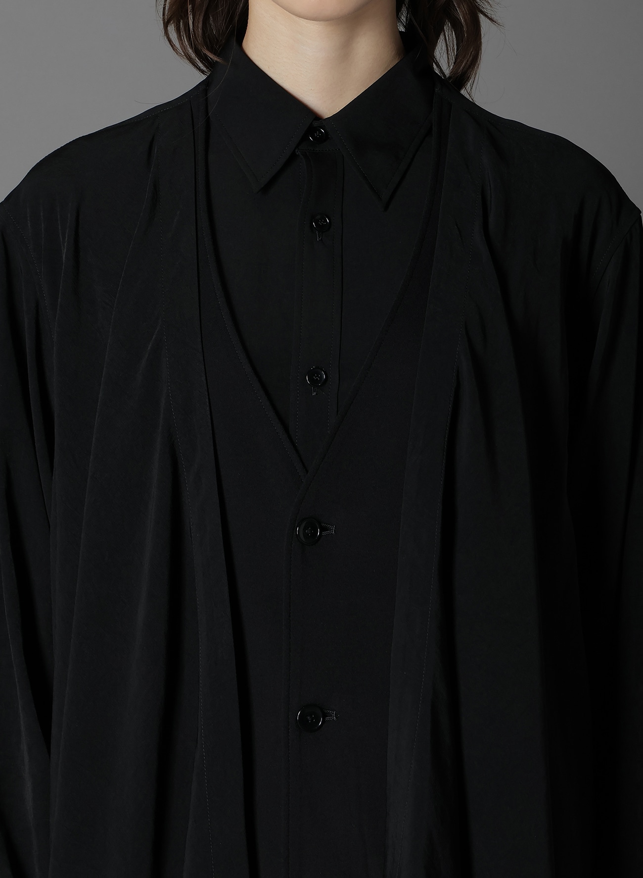 SILICON JERSEY+ CREPE DE CHINE FRONT DOUBLE FLOUNCE T-SHIRT