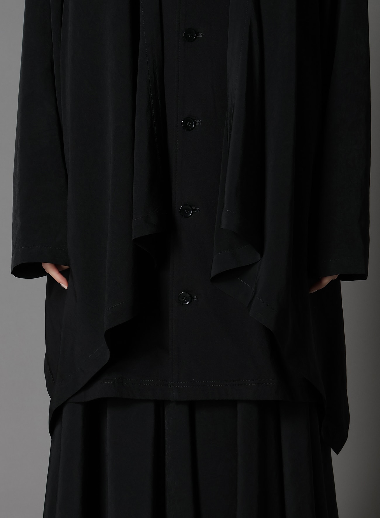 SILICON JERSEY+ CREPE DE CHINE FRONT DOUBLE FLOUNCE T-SHIRT