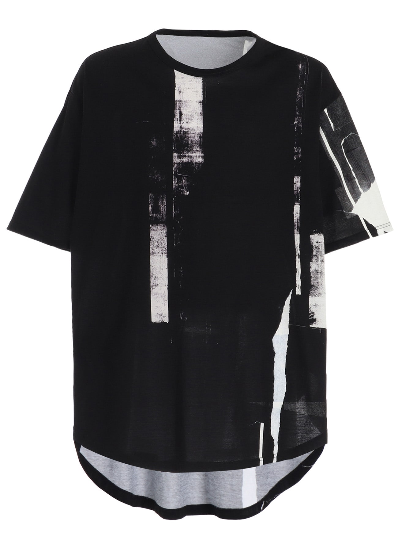 COTTON JERSEY TORN PATTERN HEM ROUND JUMBO T-SHIRT SHORT SLEEVES