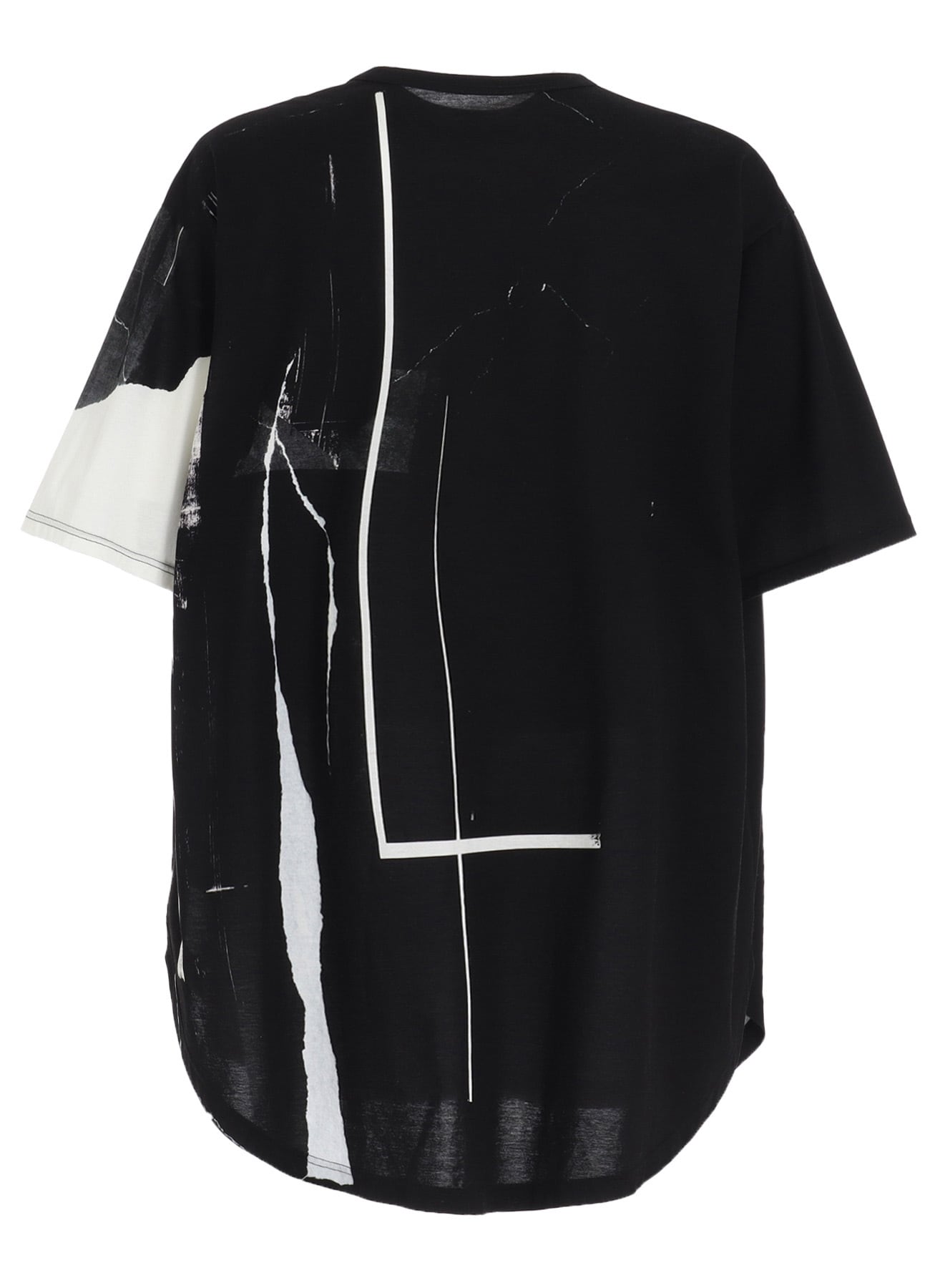 COTTON JERSEY TORN PATTERN HEM ROUND JUMBO T-SHIRT SHORT SLEEVES