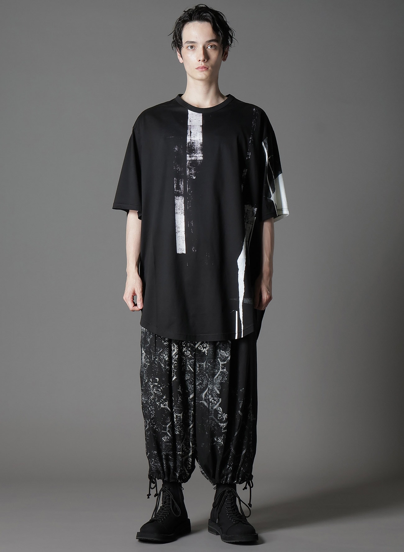 COTTON JERSEY TORN PATTERN HEM ROUND JUMBO T-SHIRT SHORT SLEEVES