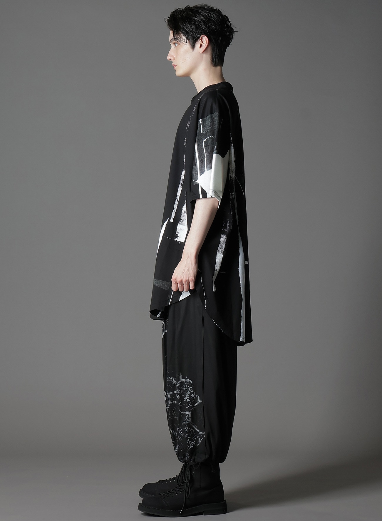 COTTON JERSEY TORN PATTERN HEM ROUND JUMBO T-SHIRT SHORT SLEEVES
