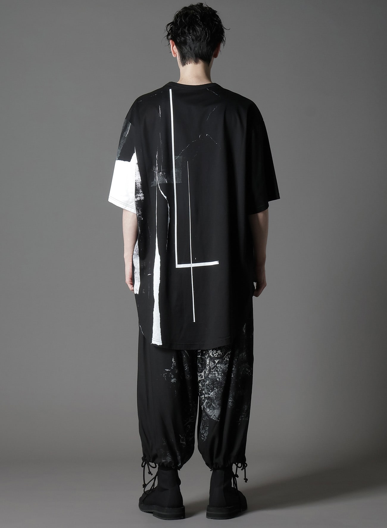 COTTON JERSEY TORN PATTERN HEM ROUND JUMBO T-SHIRT SHORT SLEEVES