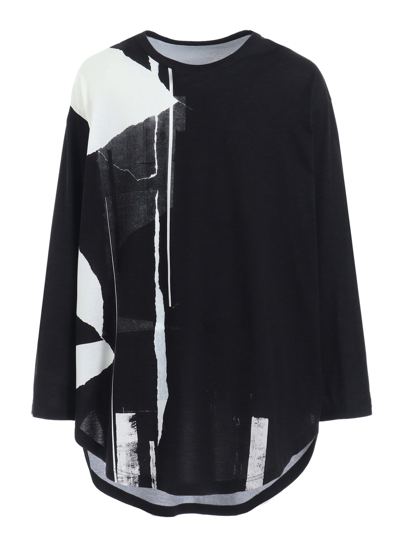 COTTON JERSEY TORN PATTERN HEM ROUND JUMBO T-SHIRT LONG SLEEVES