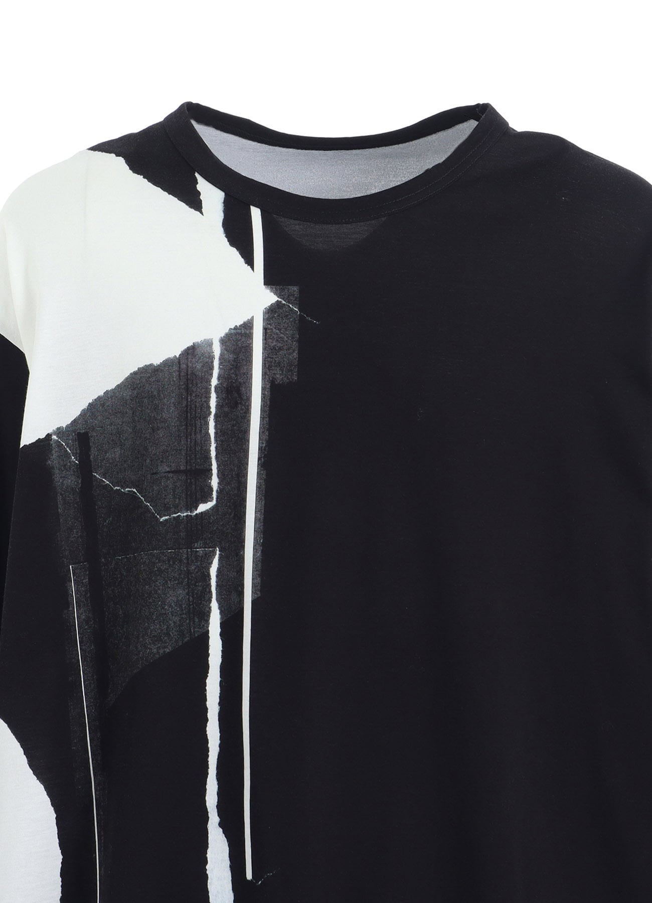 COTTON JERSEY TORN PATTERN HEM ROUND JUMBO T-SHIRT LONG SLEEVES