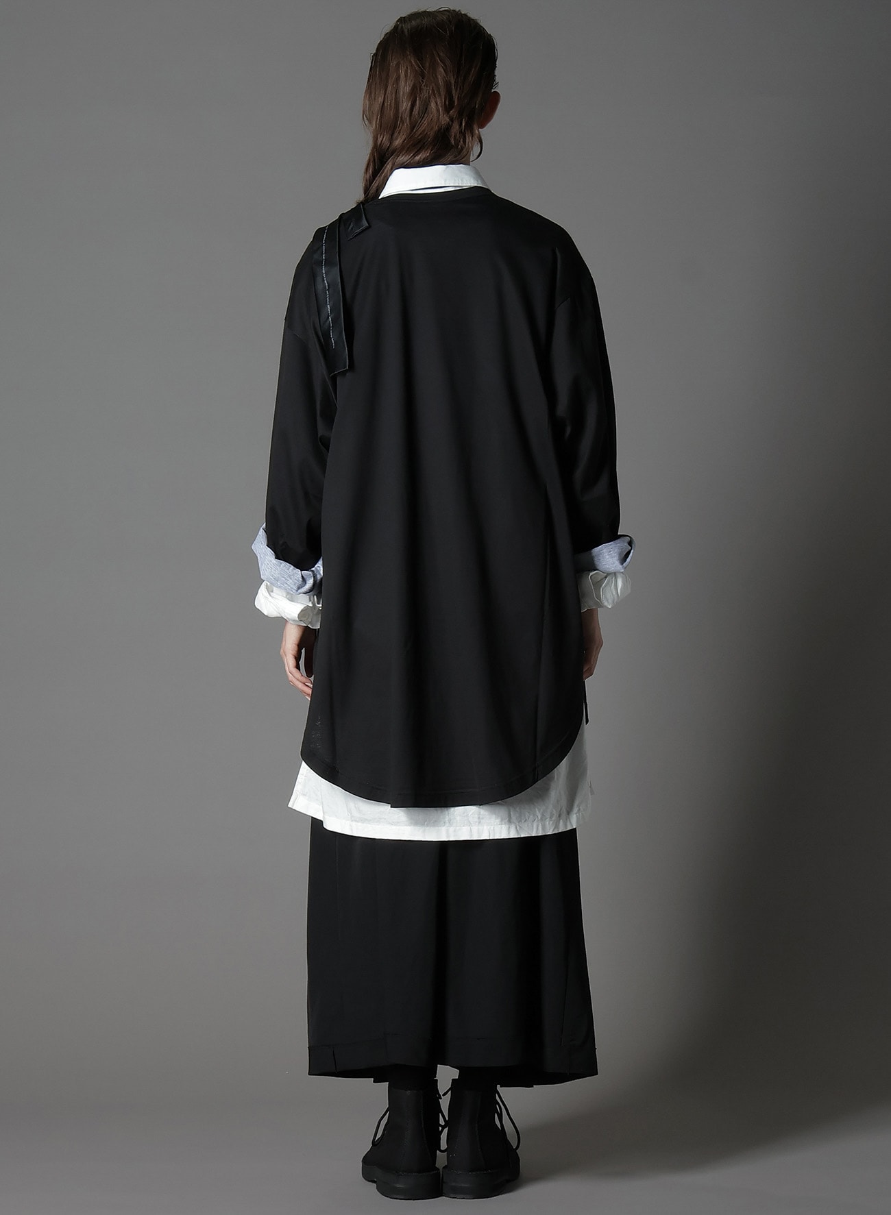 COTTON JERSEY TORN PATTERN HEM ROUND JUMBO T-SHIRT LONG SLEEVES