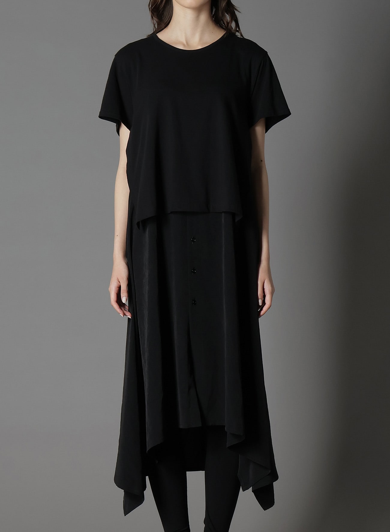 SILICON JERSEY+ CREPE DE CHINE DOCKING T-DRESS