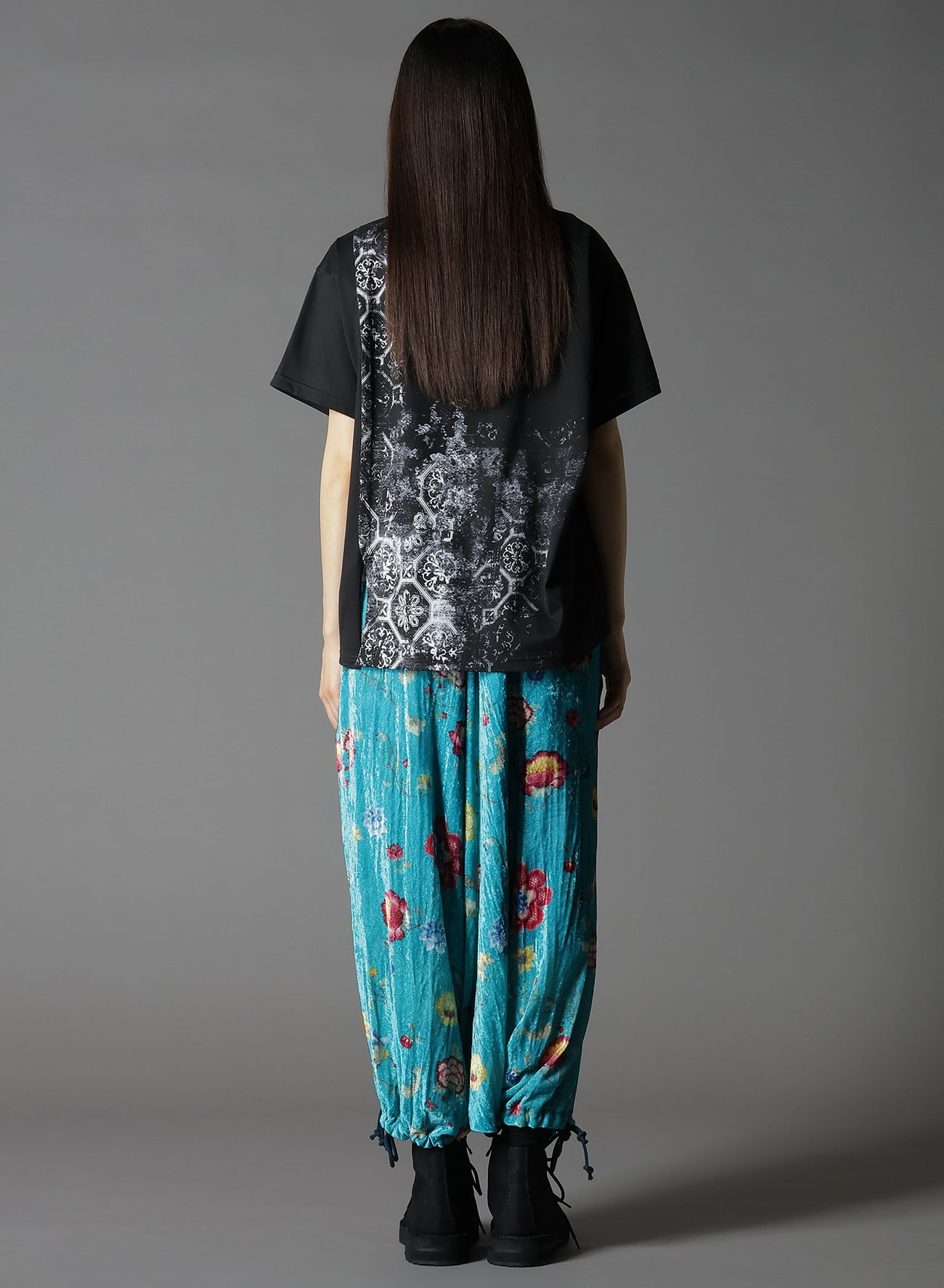 COTTON JERSEY TILE PATTERN T-SHIRT MIX TIERED T-SHIRT